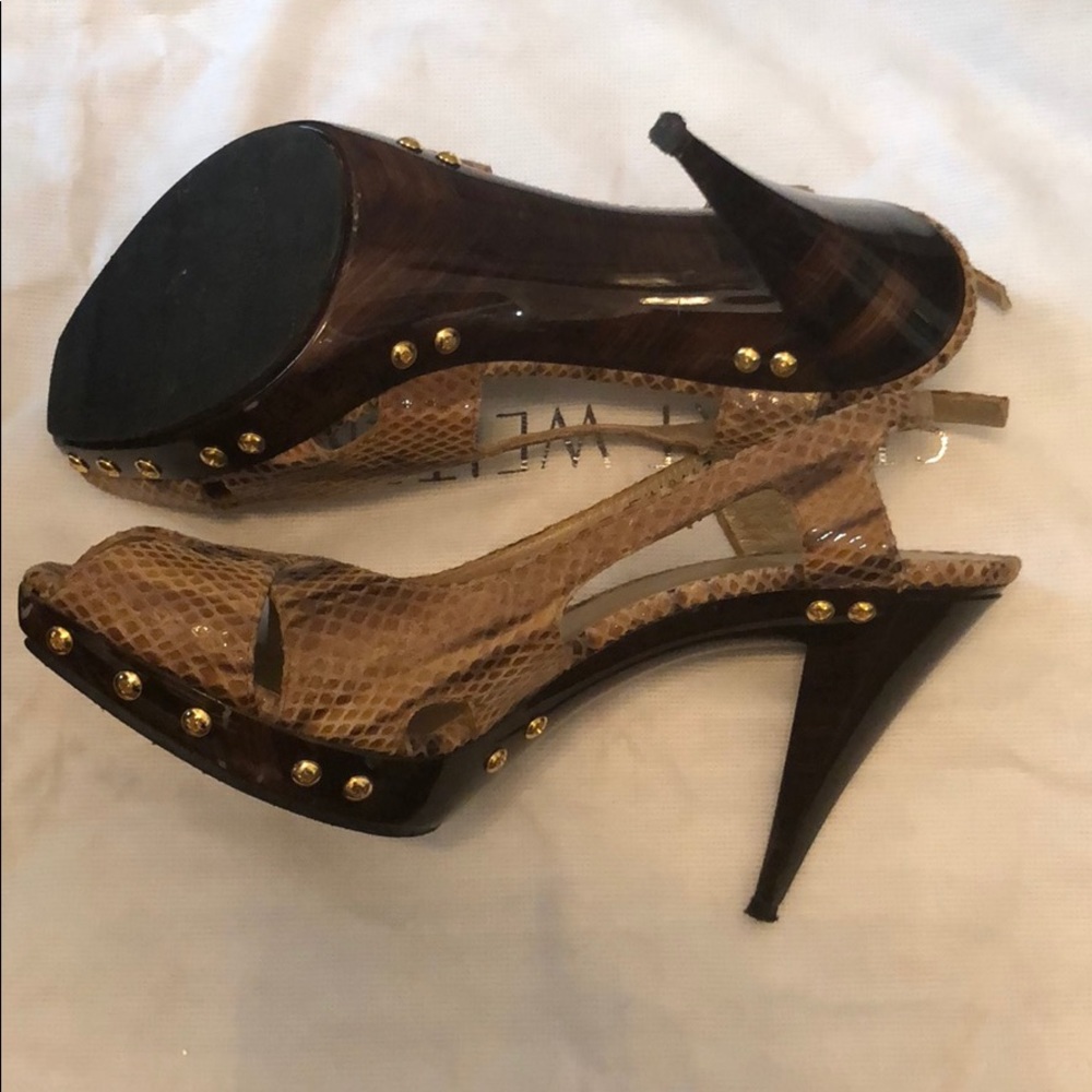 Stuart Weitzman 8.5 snakeskin studded heels.